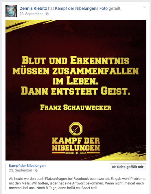 Werbung für die neonazistische Kampfsportveranstaltung »Kampf der Nibelungen«.