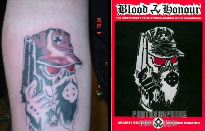 Bild2:Links: Von Andreas Brell gestochenes TattooRechts: Titelseite einer B&H Zeitung