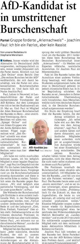 Bericht aus der Rhein-Zeitung vom 03.05.2014
