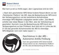 Roland Ulbrich zitiert eine Meldung der Autonomen Antifa Freiburg
