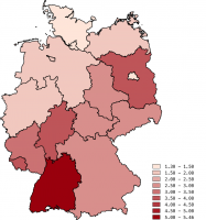 Delegierte pro 100.000 Einwohner ihres Bundeslandes auf dem AfD-Parteitag in Stuttgart, 2016