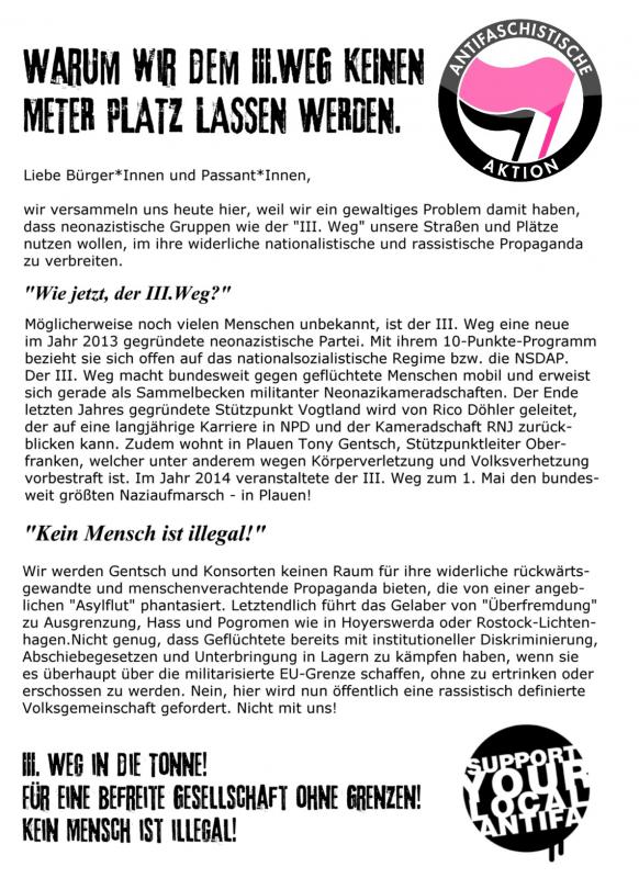 Flyer: Warum wir dem III. Weg keinen Meter Platz lassen werden