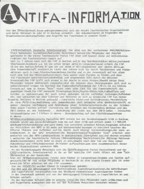 Bochum, Antifa-Info 1987 (1), (Pauls-Flugi)