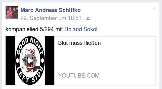Marc Andreas Schiffko postet „Blut muss fließen“ als Nachruf auf den Nazispitzel Roland Sokol aus Karlsruhe