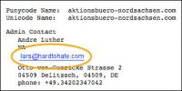 Bei den Domaindaten für das “Aktionsbüro Nordsachsen ist Schönrocks E-Mail-Adresse hinterlegt. Unter seiner domain ‘hardtohate