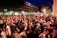 Part of the crowd at a night demo in Mainz, Germany