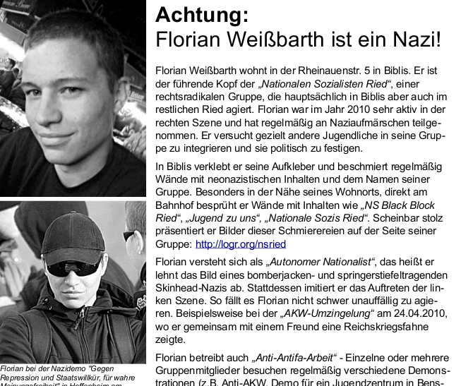 Achtung: Florian Weißbarth aus Biblis ist ein Nazi!
