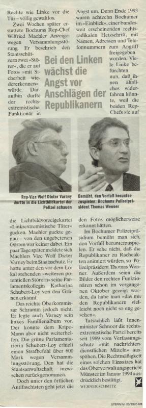 Stern 23 von 1995 zu Bochumer Nazi-Polizeikumpanei(Azzoncao-Archiv)