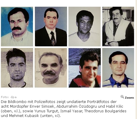 Portraitfotos der Mordopfer: Enver Simsek, Abdurrahim Özüdogru, Habil Kilic, Yunus Turgut, Ismail Yasar, Theodorus Boulgarides, Mehmet Kubasik