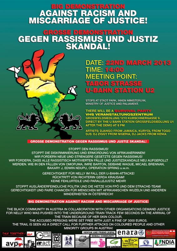 Flyer: Big Demonstration against racism and miscarriage of Justice