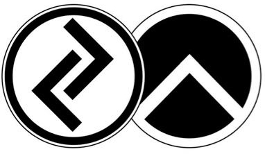 Logos der Identitären Aktion: Jera-Rune ("Saat/Ernte") und das Lambda der Identitären Bewegung.